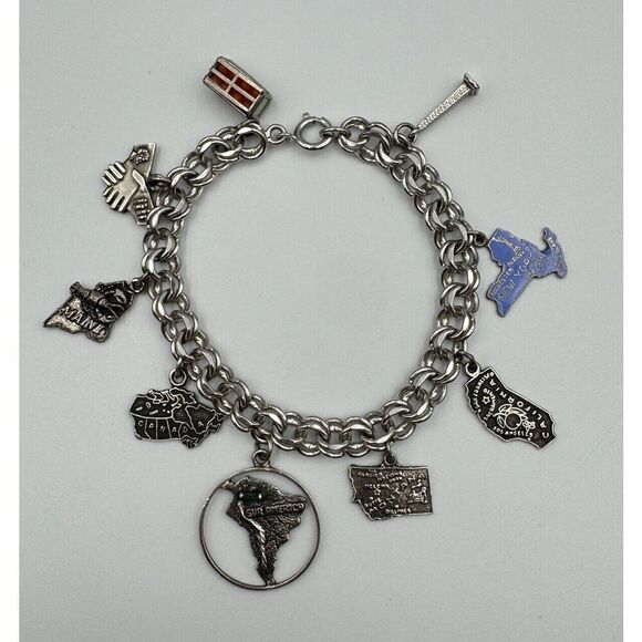 No Brand Jewelry - Vintage Sterling Silver Charm Bracelet States Operator Service Award Estate Find